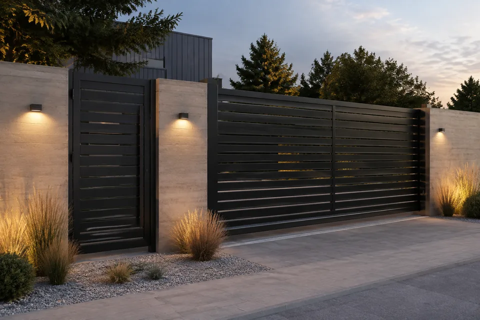Brama przesuwna · stal i beton